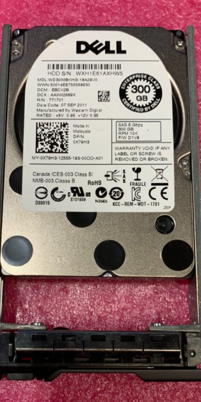 Dell 0X79H3 300GB 10K 2.5" SAS 6Gb/s HDD WD3000BKHG + Tray Tested