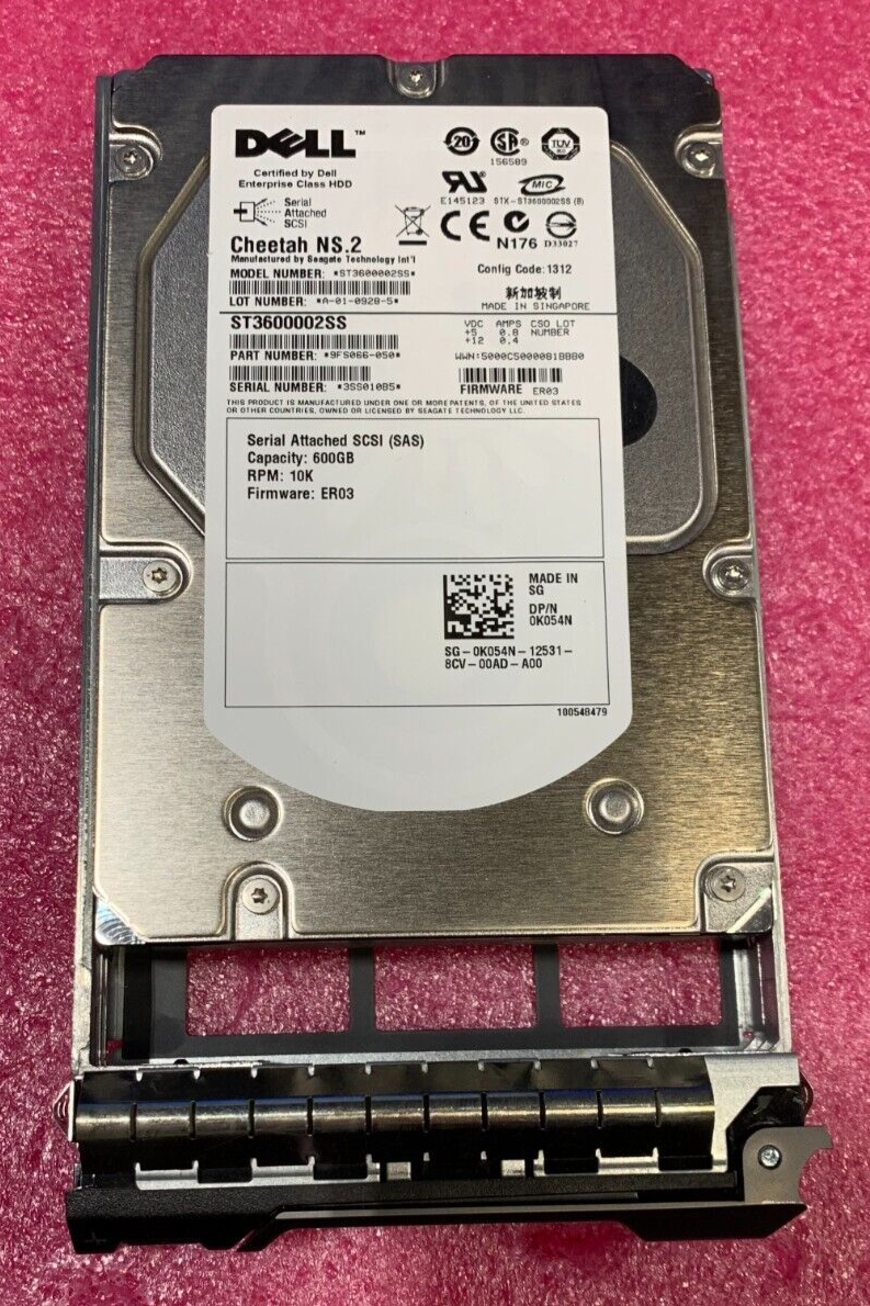 Dell 0K054N 600GB 10K 6Gbps SAS 3.5" SAS HDD Hard Drive ST3600002SS W/ Tray