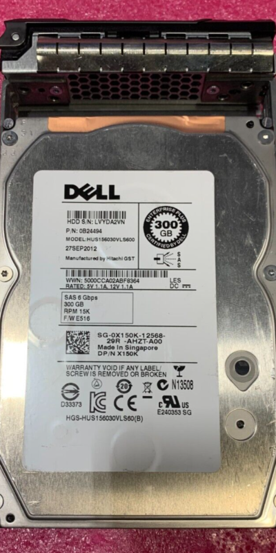 Dell 0X150K 300GB 15K 3.5" SAS Enterprise HDD +Tray HUS156030VLS600 Tested
