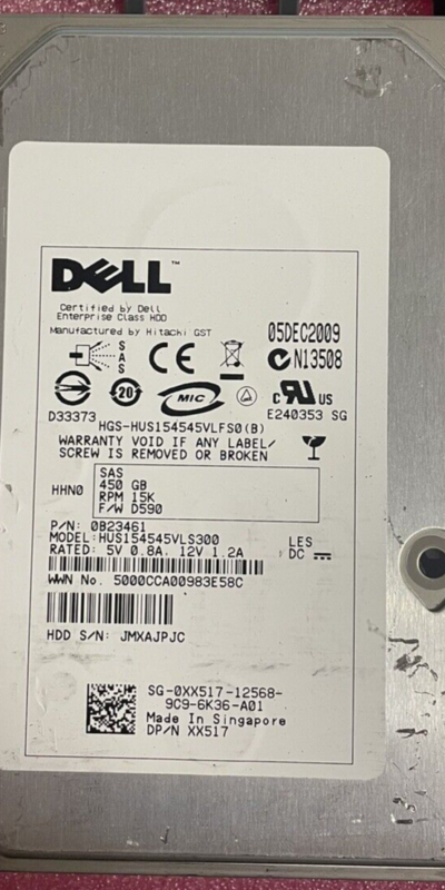 Dell HGST 450GB 15K RPM 3.5" SAS HDD HUS154545VLS300 XX517 Enterprise