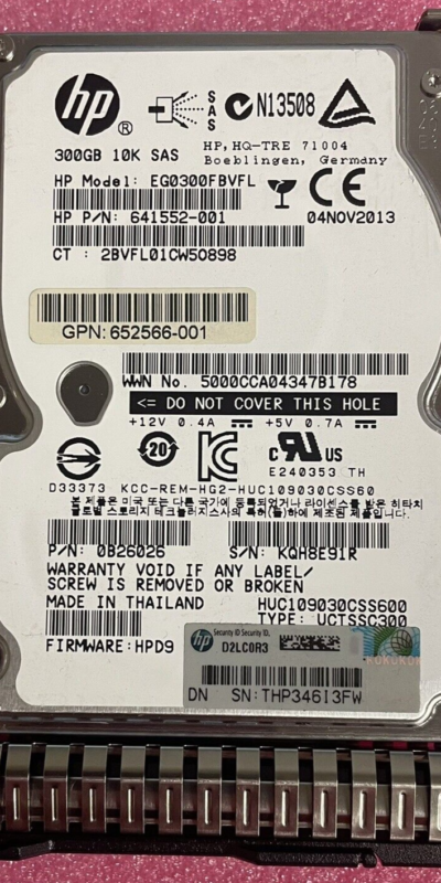 HP 300GB 10K RPM 2.5" SAS SFF Server Hard Drive EG0300FBVFL 641552-001