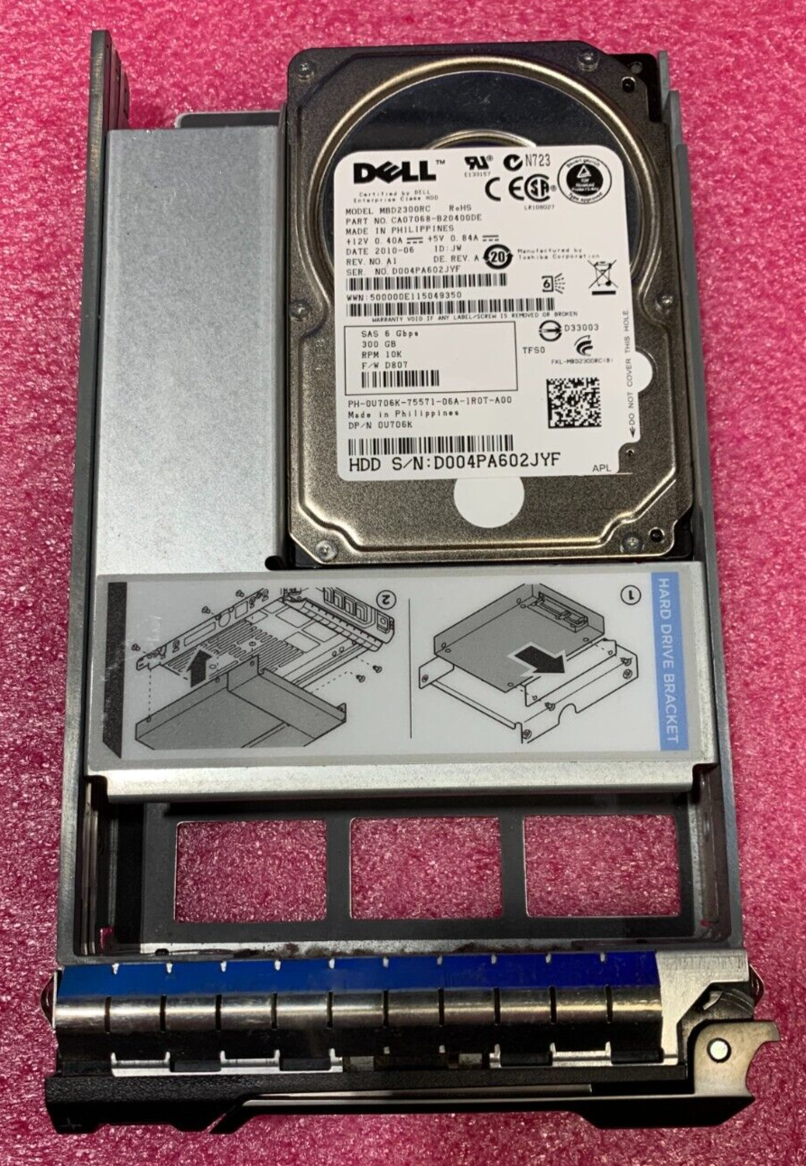 Dell PowerEdge 300GB 10K SAS 2.5" HDD 6Gbps U706K Hot-Swap Tray