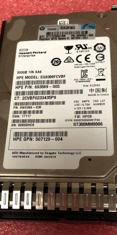 HP 300GB 10K 6G SAS 2.5" SFF HDD 693568-001 EG0300FCVBF Hot-Swap ProLiant
