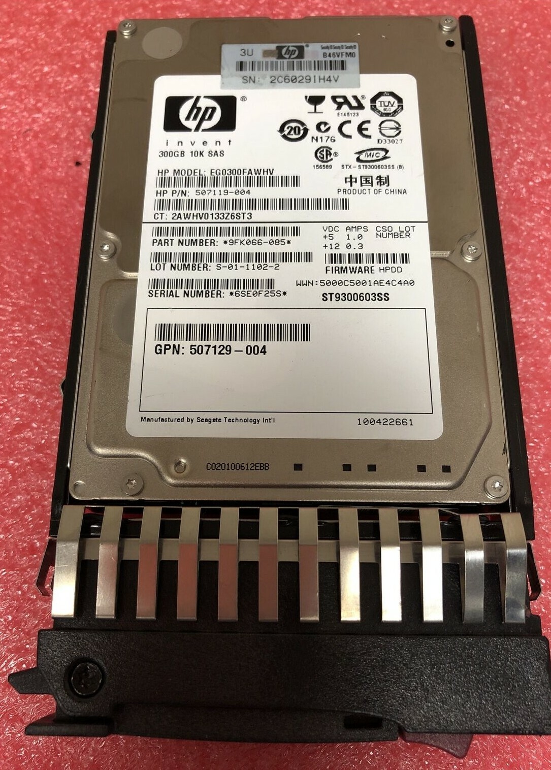 HP 300GB 10K 6Gb/s SAS 2.5" SFF HDD w/Tray 507127-B21 507119-004 ProLiant