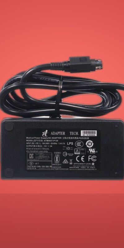 Medical Power Supply ATM065T-P120 12V-5A by Adapter Tech 3 Pin W/ Power Supply