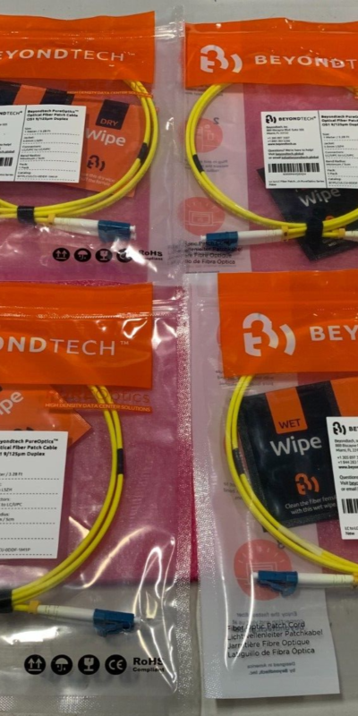 Lot Of 4 Beyondtech PureOptics Optical Fiber Patch Cable OS1 9/125Å³m Duplex