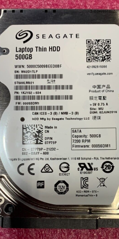 Seagate ST500LM021 500GB 2.5" SATA 7.2K HDD Dell 07P79P Laptop Hard Drive