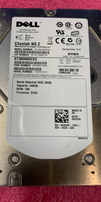 Dell 0K054N 600GB 10K 6Gb/s 3.5" SAS HDD ST3600002SS Enterprise Drive