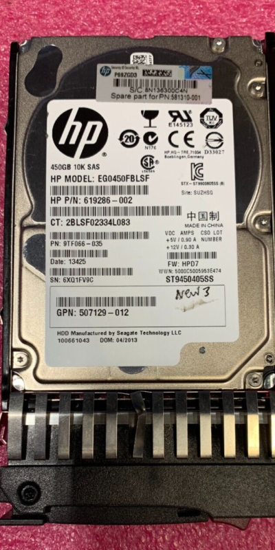 HP 450GB 10K 6Gbps SAS 2.5in SFF Server HDD EG0450FBLSF 619286-002