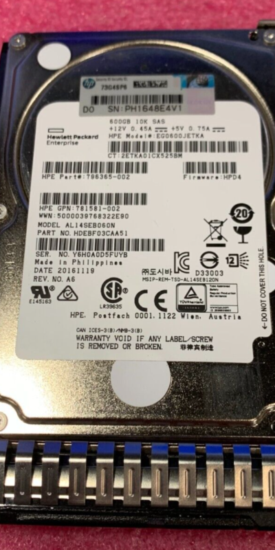 HP 600GB 10K 2.5" SAS 6G SFF HDD w/ Caddy EG0600JETKA 796365-002 G8/G9