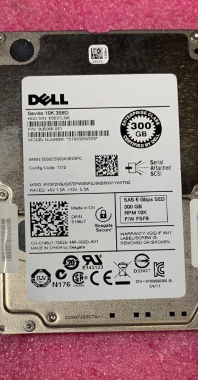 Lot of 3 Dell 300GB 10K SAS 6Gbps 2.5" SFF HDD ST9300503SS 0148J7
