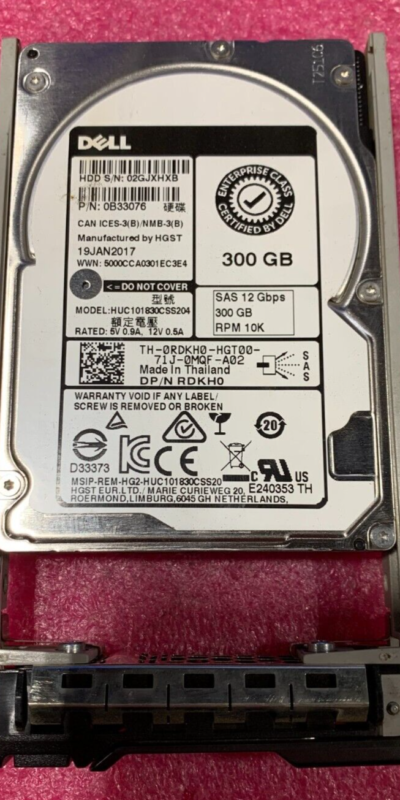 Dell 300GB 10K 12Gbps 2.5in SAS HDD HUC101830CSS204 RDKH0 Enterprise