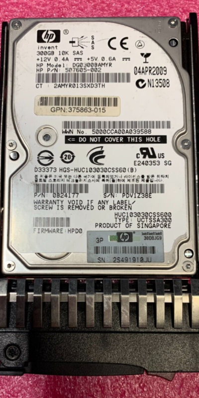 HP 300GB 10K SAS 2.5" SFF Dual-Port HDD 507605-002 DG0300BAMYR