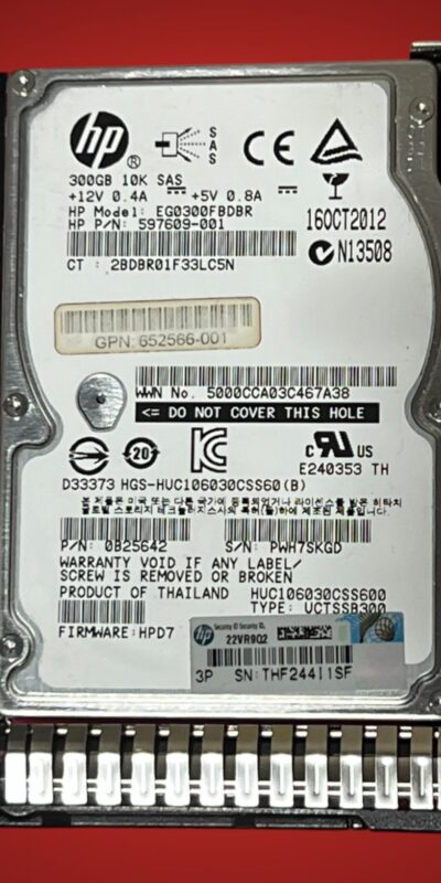 HP 300GB 10K SAS 3.5" HDD w/ Caddy 597609-001 for ProLiant Servers