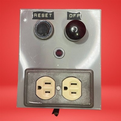 Vintage Industrial NEMA Control Box w/ Reset Switch, OFF Selector, Duplex Outlet