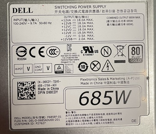 Dell 0CT3V3/0CYP9P/0W4DTF/0KTMT8/0YP00X 685W PSU for Precision T5810 T7810 - Image 2