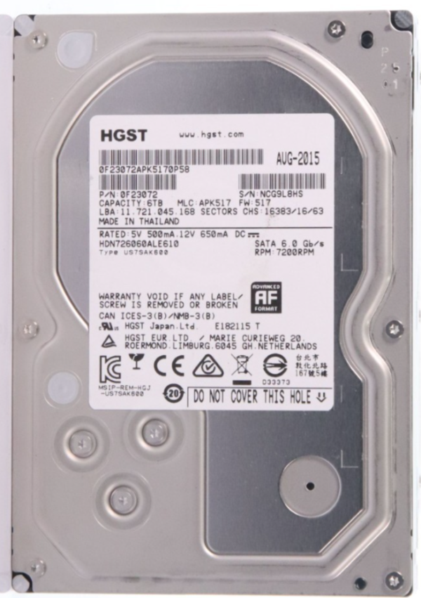 HGST 6TB 64MB Cache 7200RPM SATA 6.0Gb/s 3.5" Hard Drive - HUS726060ALE610