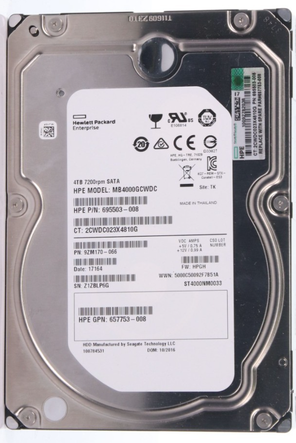HP 4TB 3.5" SATA 3Gbps 7.2K RPM HDD Hard Drive HP: MB4000GCWDC ST4000NM0033