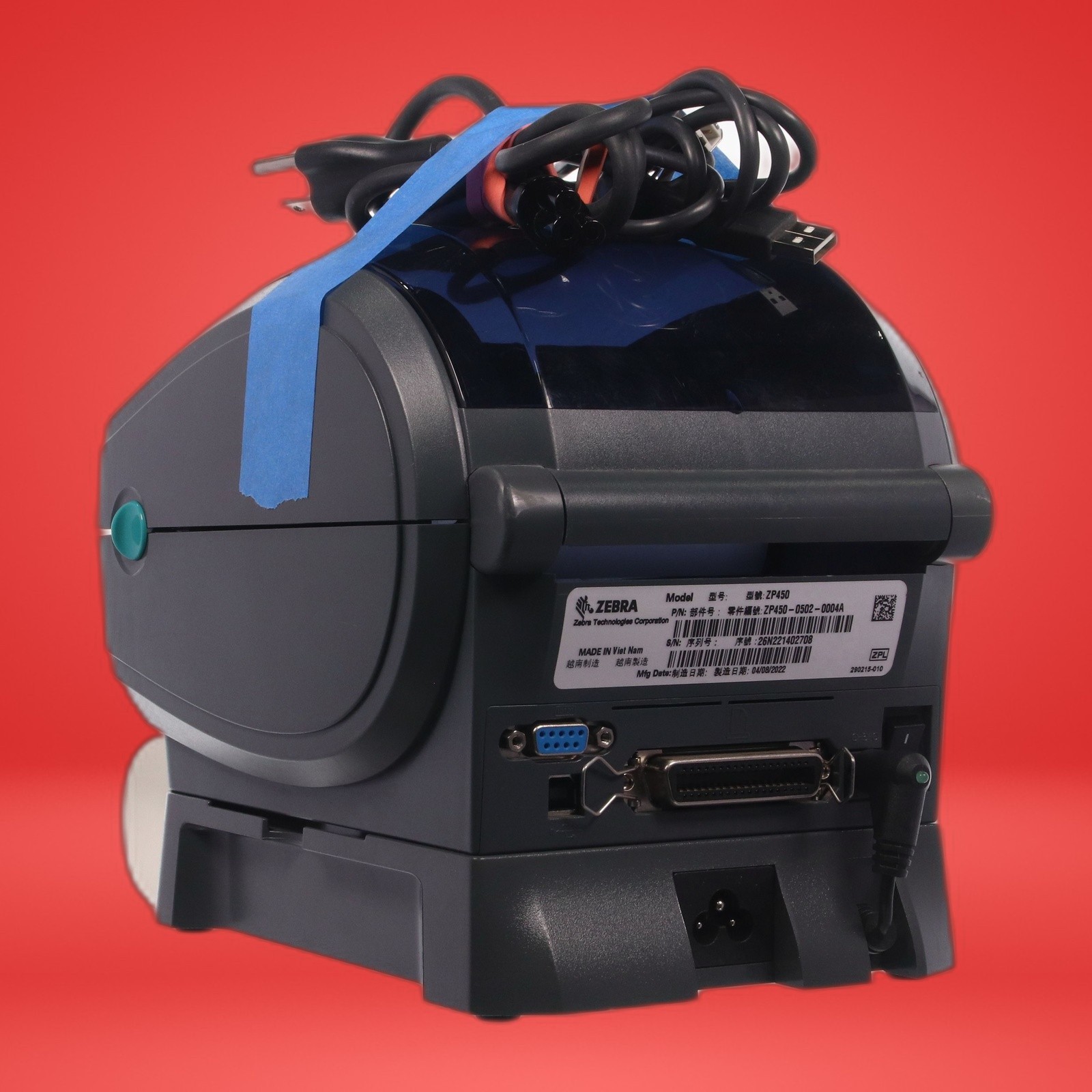 Zebra ZP450 Thermal Barcode Label Printer Serial Parallel W/ Power Cord & USB - Image 7