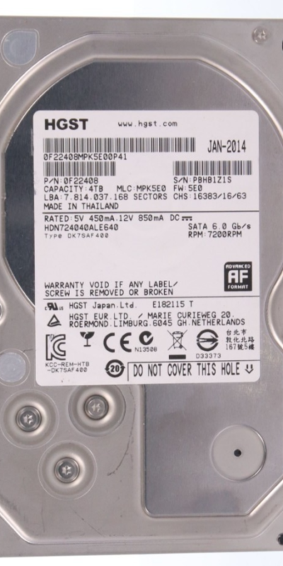 HGST 4TB 7.2K SATA 6Gb/s 3.5" HDD 0F22408 HDN724040ALE640 Hard Drive