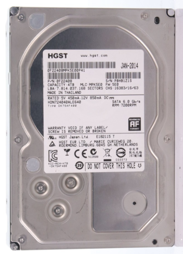 HGST 4TB 7.2K SATA 6Gb/s 3.5" HDD 0F22408 HDN724040ALE640 Hard Drive