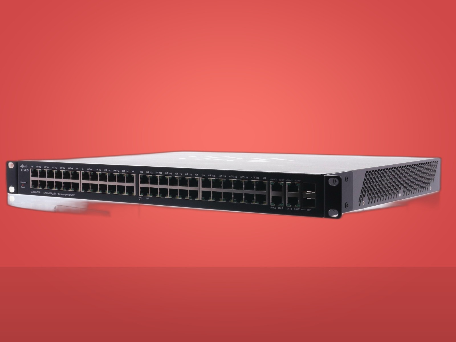 Cisco SG300-52P 52-Port Gigabit 10/100/1000 PoE+ Managed Switch W/ Power Cord - Image 2
