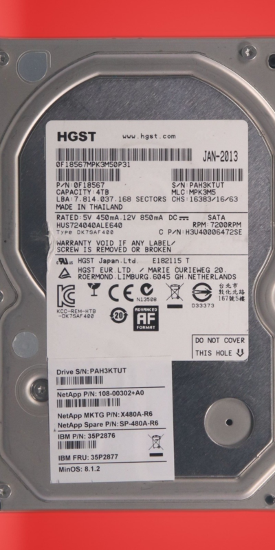 HGST 0F18567 Hitachi 4TB 7.2K 6G/bs SATA 3.5'' Hard Drive HUS724040ALE640