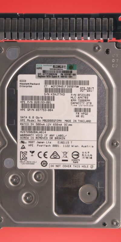 HP 2TB SATA Hard Drive 3.5" 6Gb/s 7.2K RPM With Caddy MB2000GFEMH 658102-00