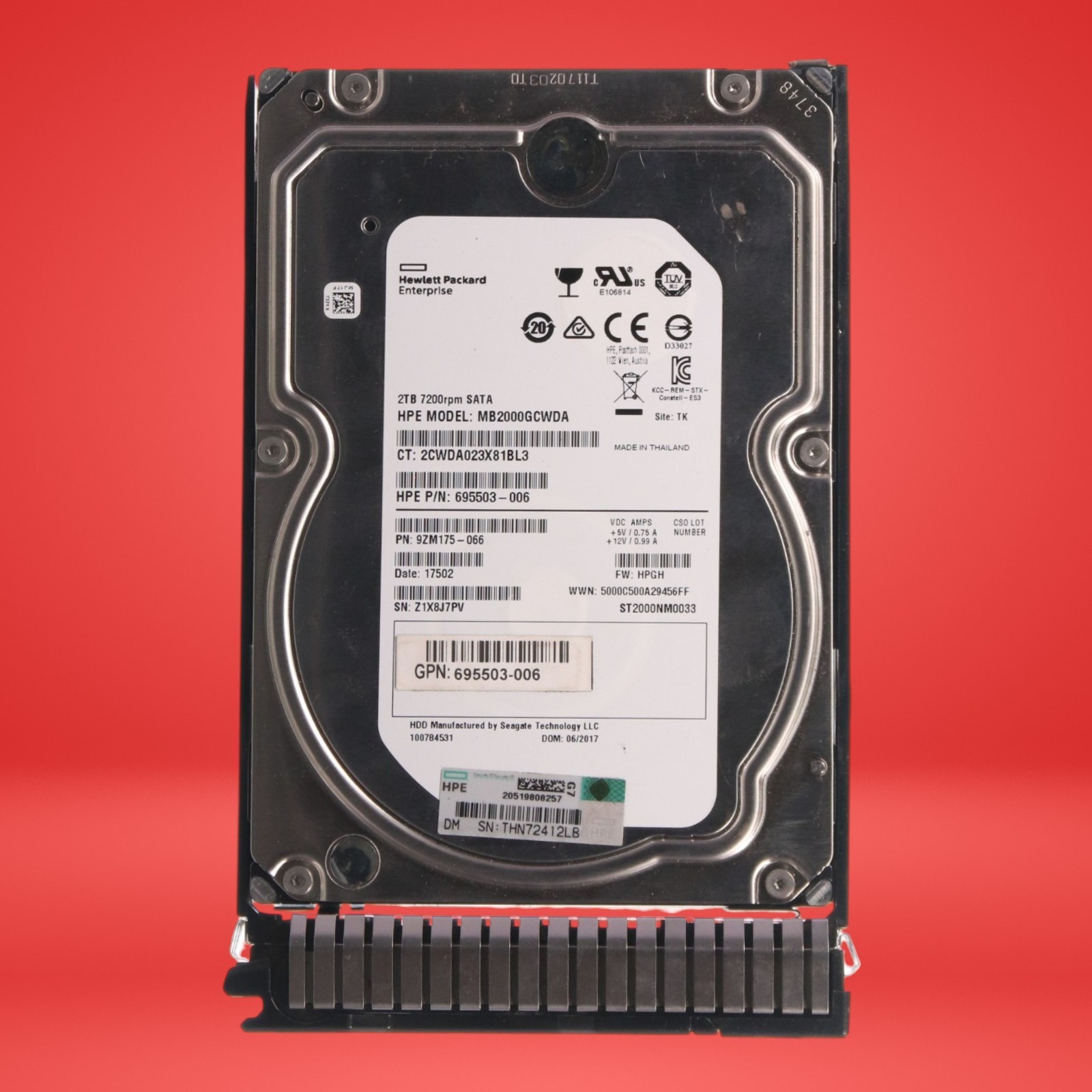 HPE 695503-006 2TB 7.2K 3.5 SATA 6/Gbps 128mb Hard Drive MB2000GCWDA