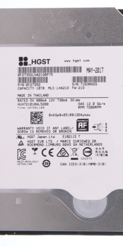 HGST 10TB HUH721010AL5200 7.2K 12Gbps 3.5" SAS LFF HARD DRIVE 0F27352