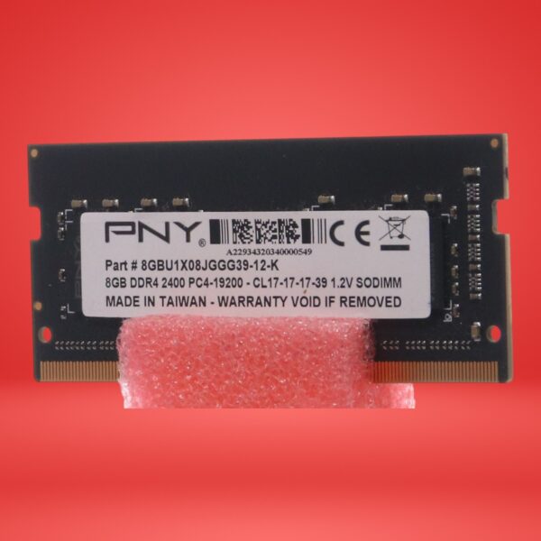 PNY 8GB DDR4 2400 PC4-19200-CL17-17-17-39 1.2V SODIMM Part # 8GBU1X08JGGG39-12-K