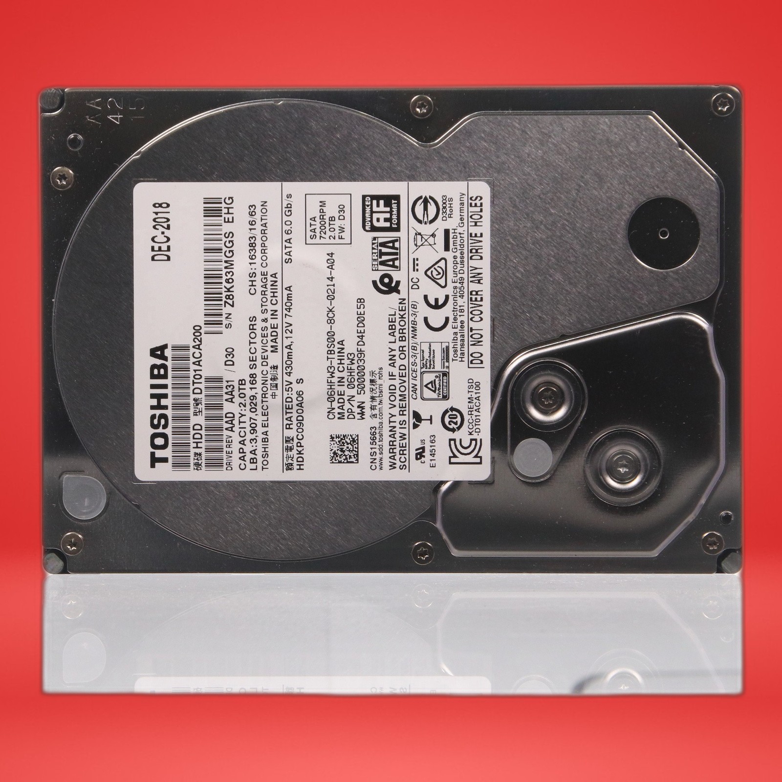 Toshiba 06HFW3 2TB HDD 7.2K RPM 3.5" SATA Model: DT01ACA200 DP/N: 6HFW3