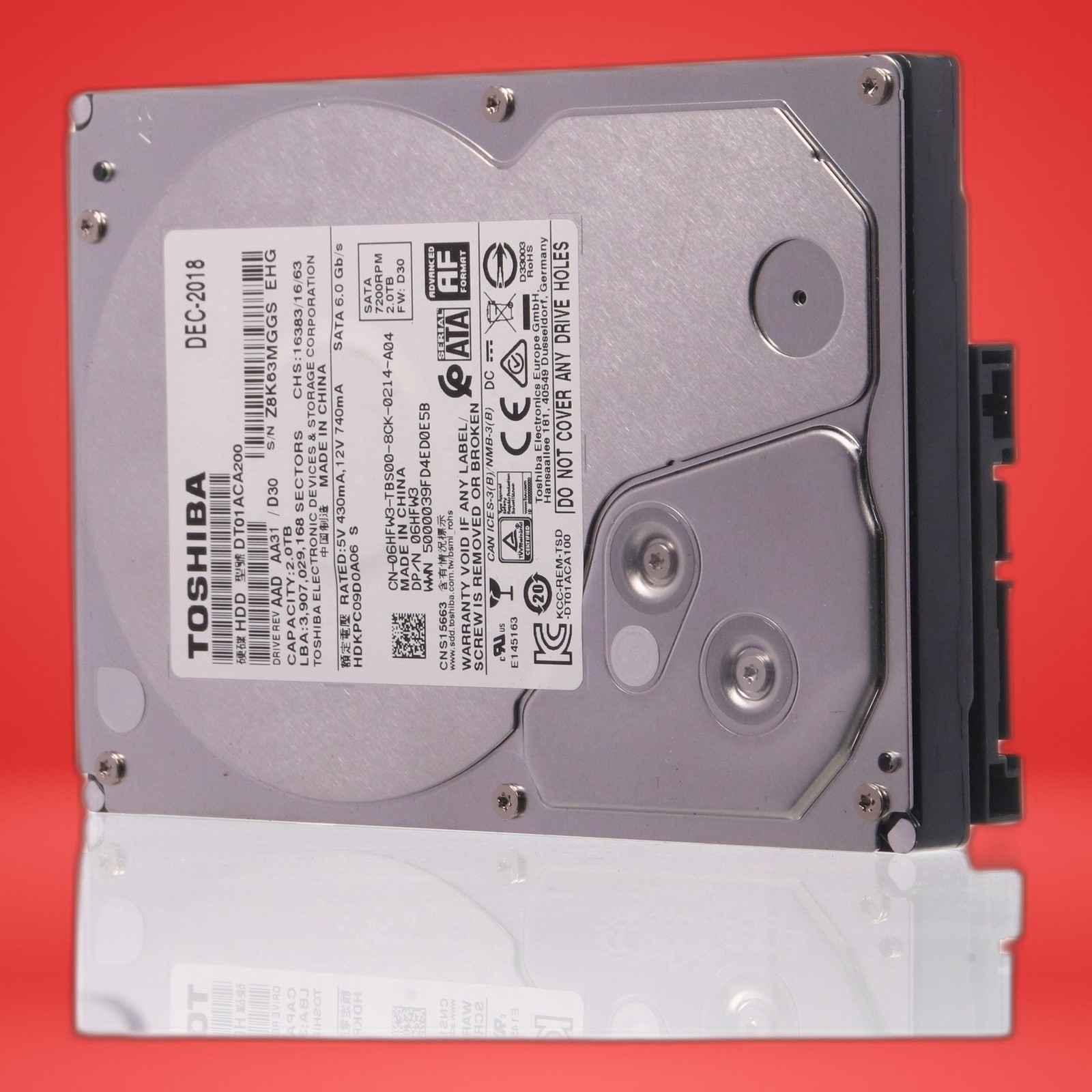 Toshiba 06HFW3 2TB HDD 7.2K RPM 3.5" SATA Model: DT01ACA200 DP/N: 6HFW3 - Image 2
