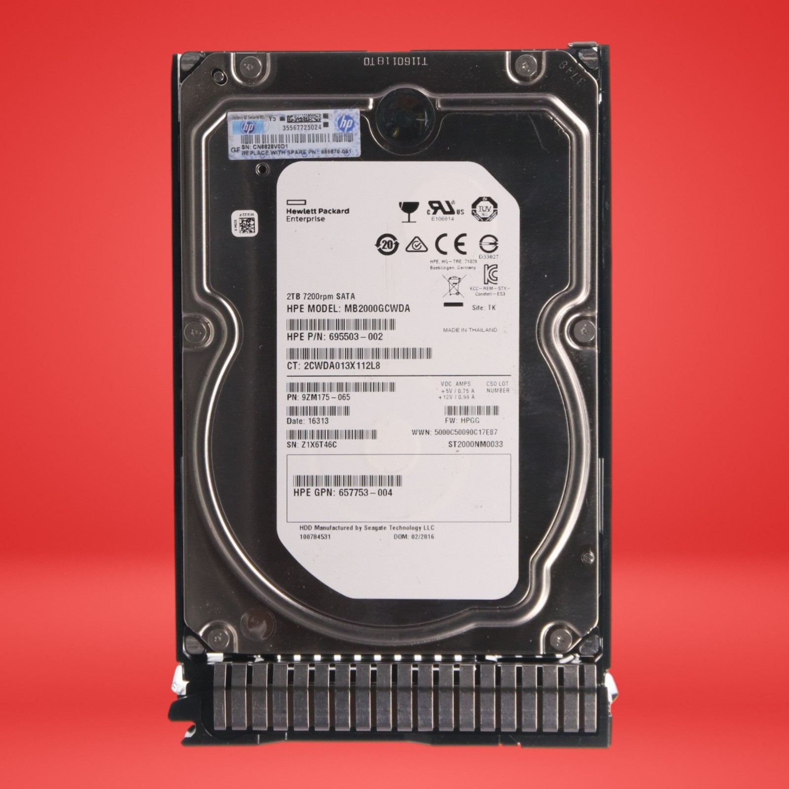 HPE 695503-002 2TB 7.2K 3.5 SATA 6/Gbps 128mb Hard Drive MB2000GCWDA
