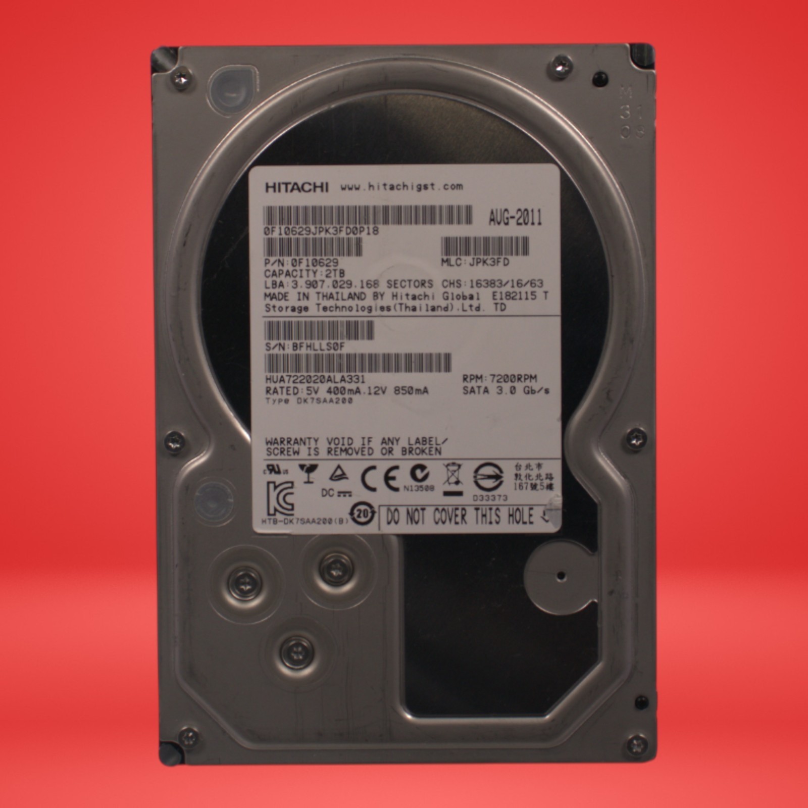 HUA722020ALA331, PN 0F10629, MLC JPK3FD, Hitachi 2TB SATA 3.5 HARD DRIVE HDD