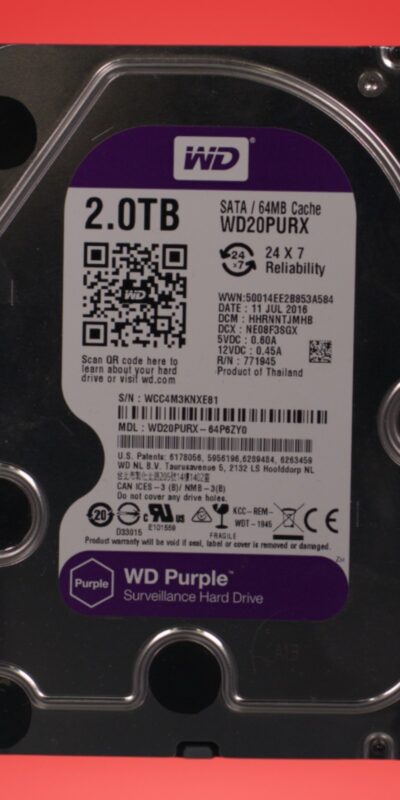 Western Digital Purple 2TB,Internal,5400 RPM,3.5 inch (WD20PURX) Hard Disk Drive