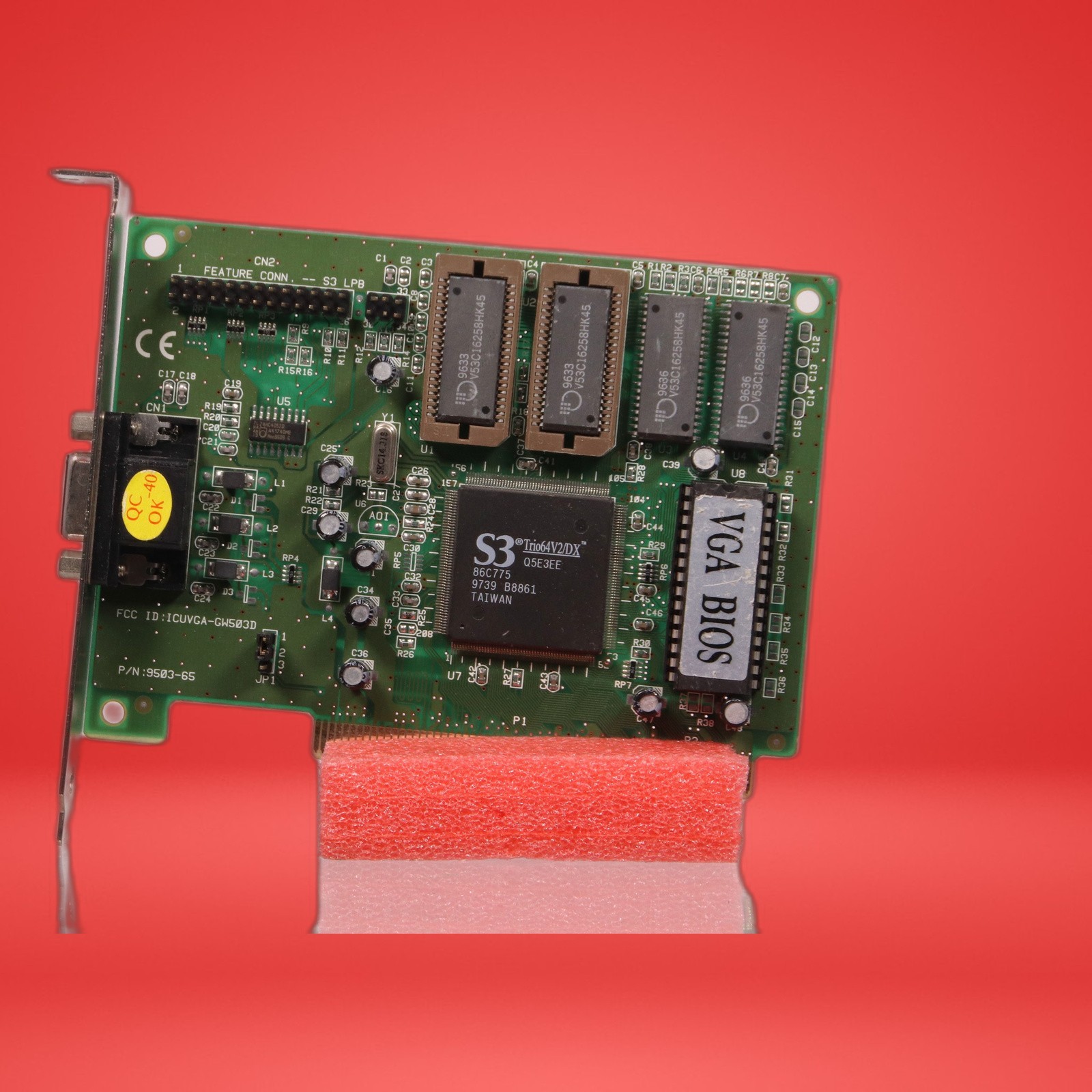 S3 Trio64V2/DX A-VGA64V2-2M-1 1MB 0198613 Q5E3EE PCI VGA Card
