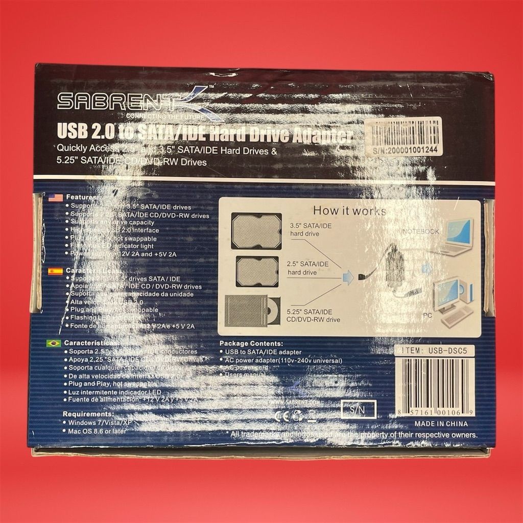 Sabrent USB-DSC5 USB 2.0 to IDE/SATA Hard Drive Cable Adapter with Box & Manual - Image 2