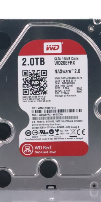 WD Red NAS Hard Drive 2TB @5.4K RPM 3.5" SATAIII 64MB Cache NASware 2.0 WD20EFRX