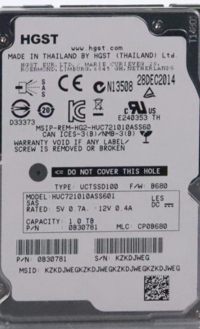 Lot of 2 HGST HUC721010ASS601 1TB 7200RPM 2.5" SAS 6Gb/s Server HDD