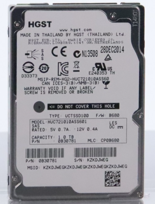 Lot of 2 HGST HUC721010ASS601 1TB 7200RPM 2.5" SAS 6Gb/s Server HDD