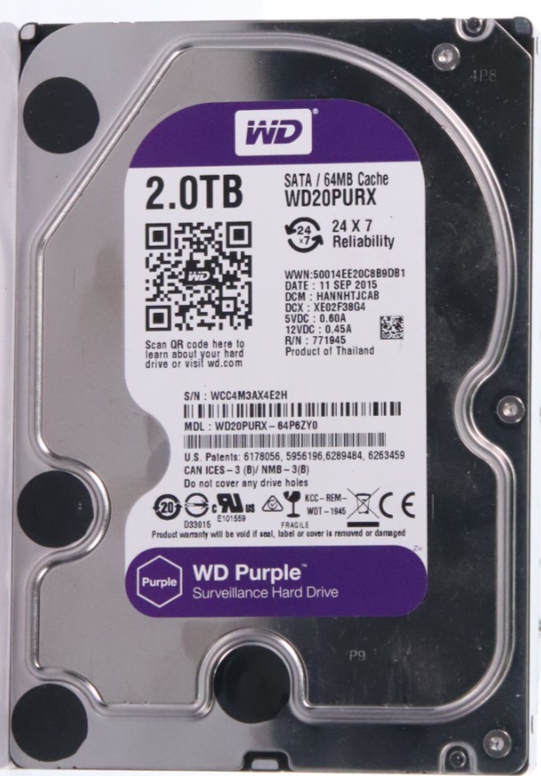 Western Digital Purple 2TB WD20PURX-64P6ZY0 3.5" 5400 RPM SATA 6Gb/s Hard Drive