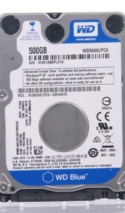 Lot of 2 Western Digital WD Blue 2.5" SATA 500GB Hard Drive 5400RPM WD5000LPCX
