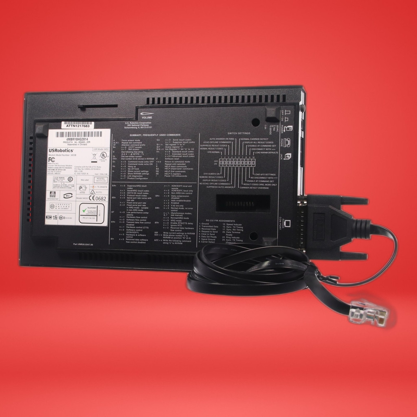 USRobotics 56k External Dial-Up Modem Model 3453B RS-232 w/ Power Adapter - Image 8