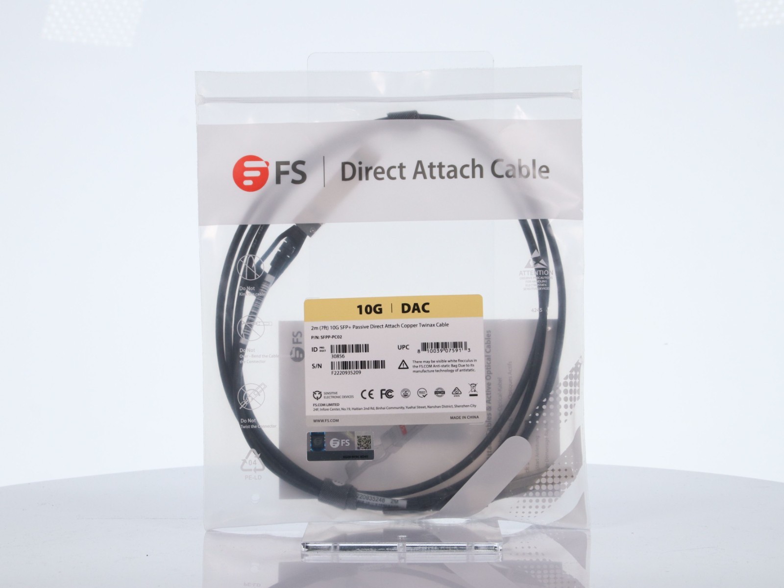 Lot of 8 Fiberstore FS SFPP-PC02 10G SFP+ Passive DAC Twinax Cables 2m
