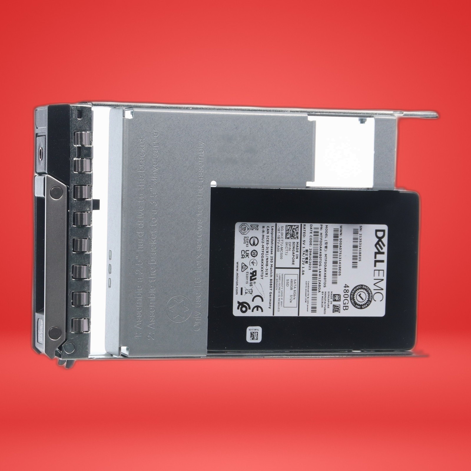 Dell EMC 480GB SATA 6Gb/s SSD MTFDDAK480TDN KCT7J W/ 3.5" Tray - Image 12